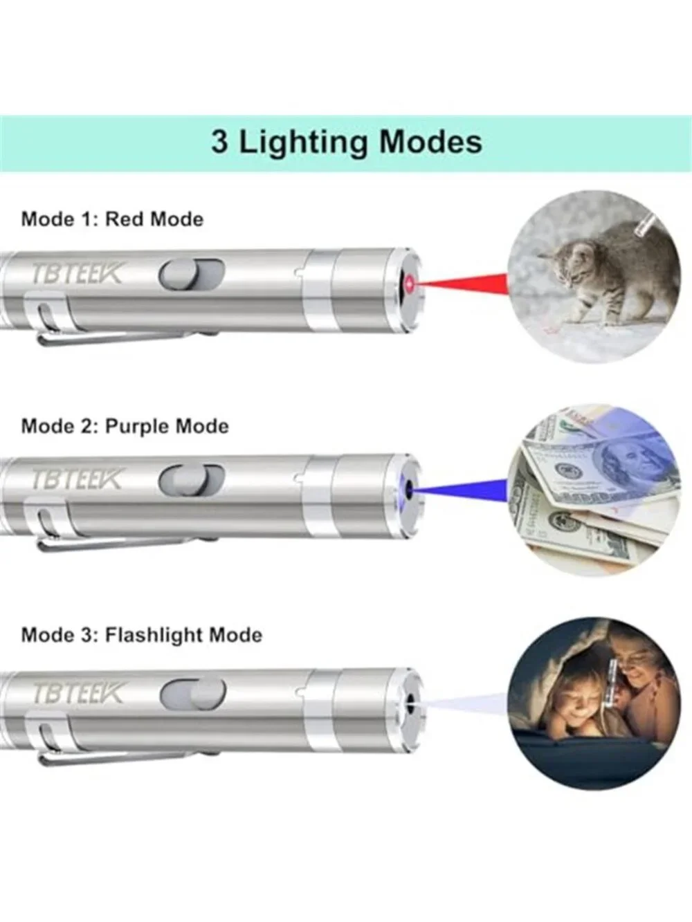 Cat Toys, Rechargeable, 3 Light Modes & 5 Fun Patterns, Portable